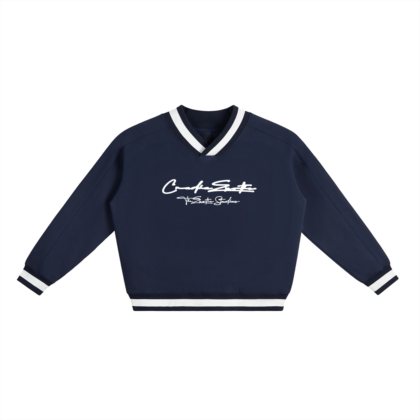 Exotic V-Neck Contrast Collar Boxy Sweatshirt
