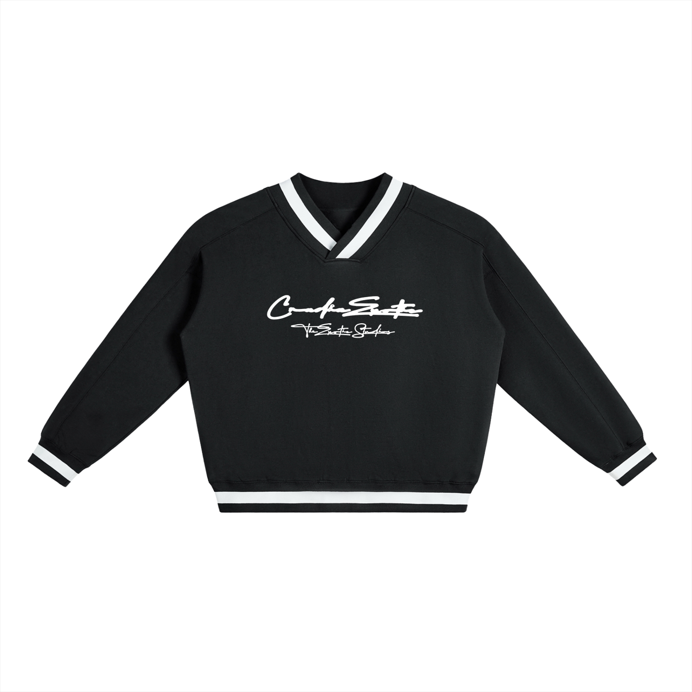 Exotic V-Neck Contrast Collar Boxy Sweatshirt