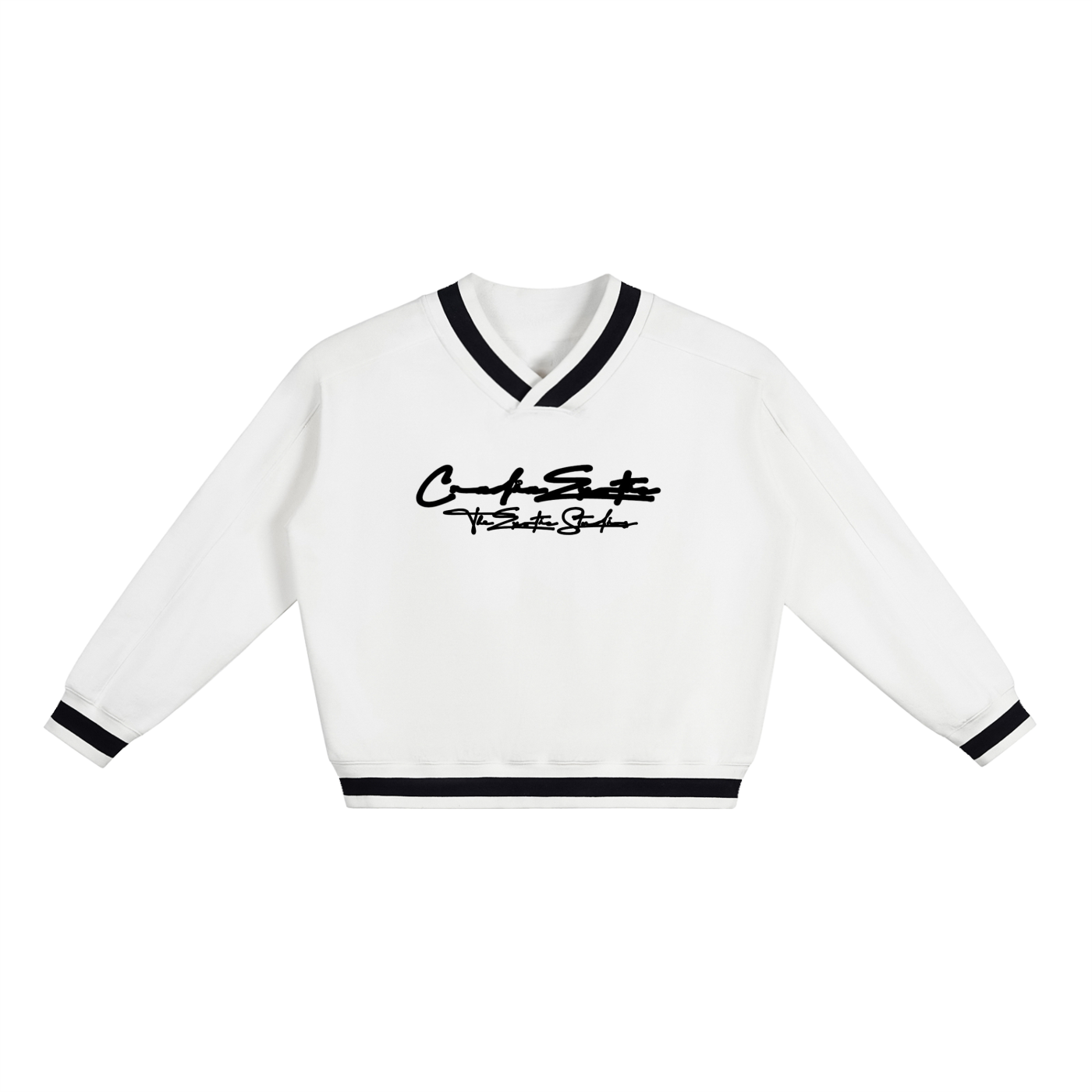 Exotic V-Neck Contrast Collar Boxy Sweatshirt