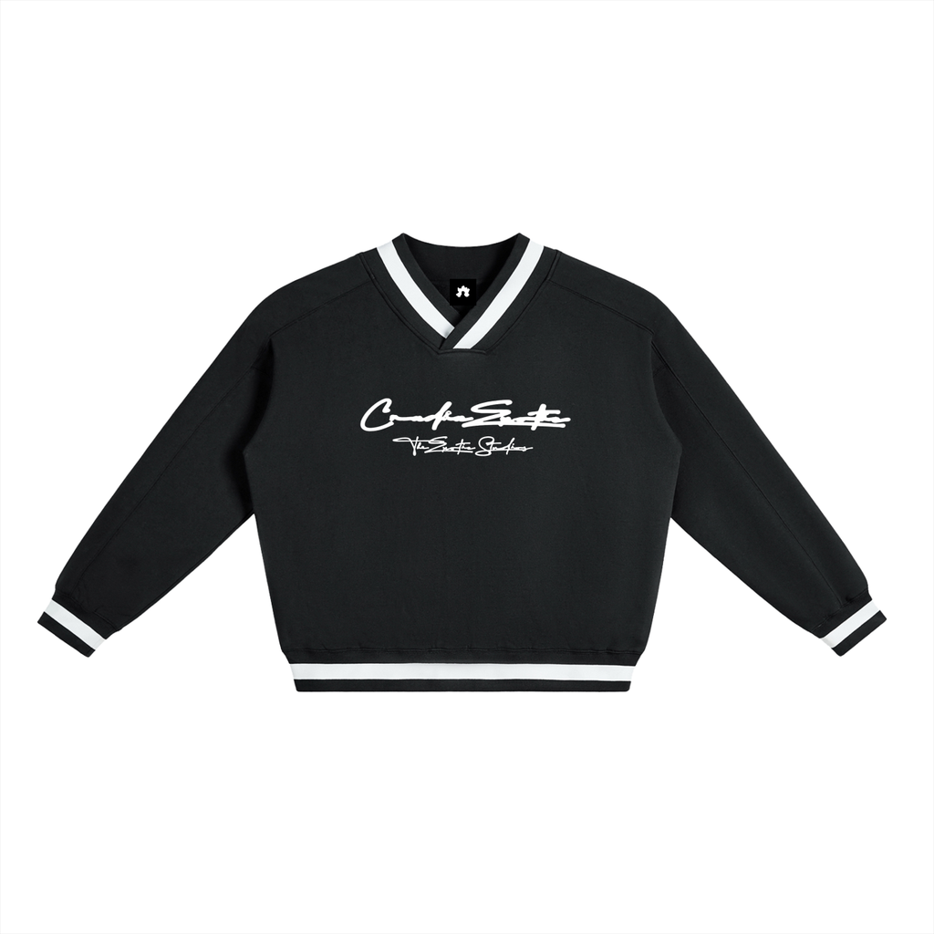 Exotic V-Neck Contrast Collar Boxy Sweatshirt