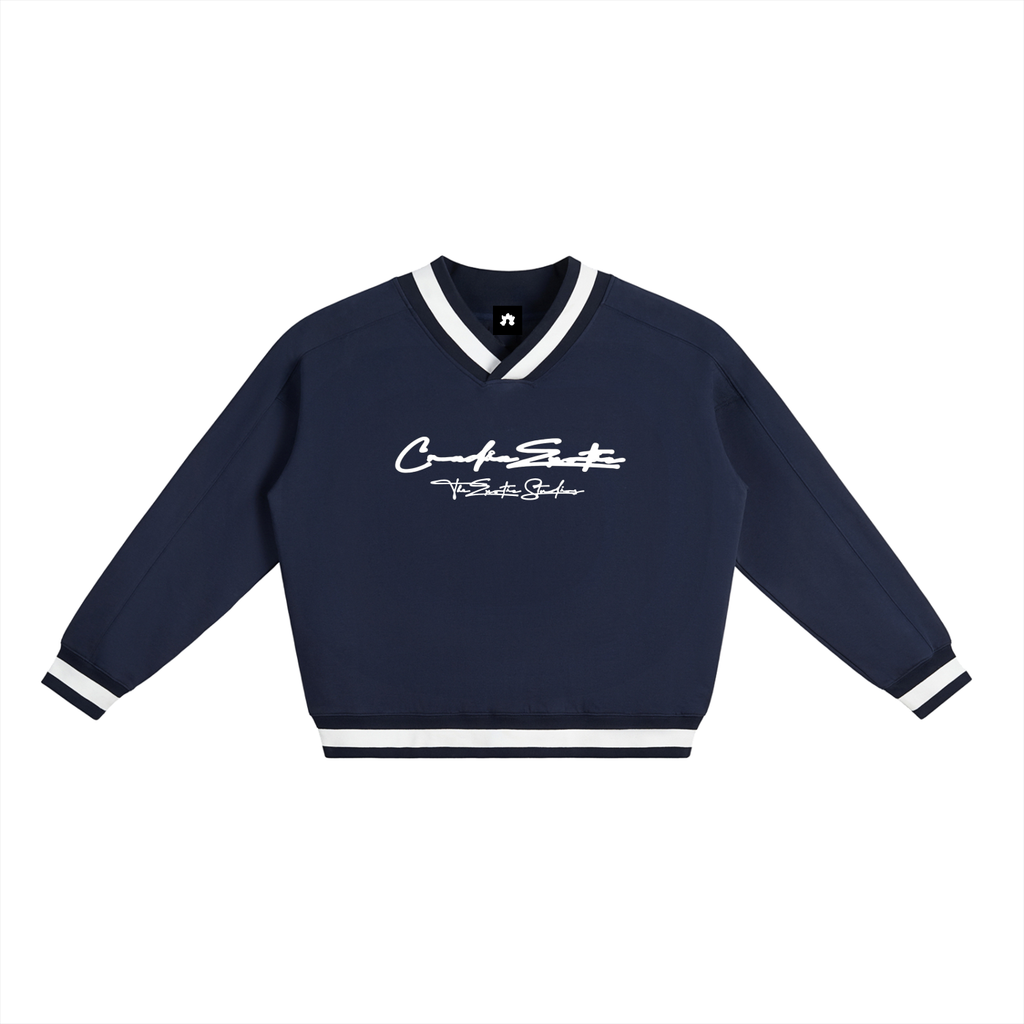 Exotic V-Neck Contrast Collar Boxy Sweatshirt